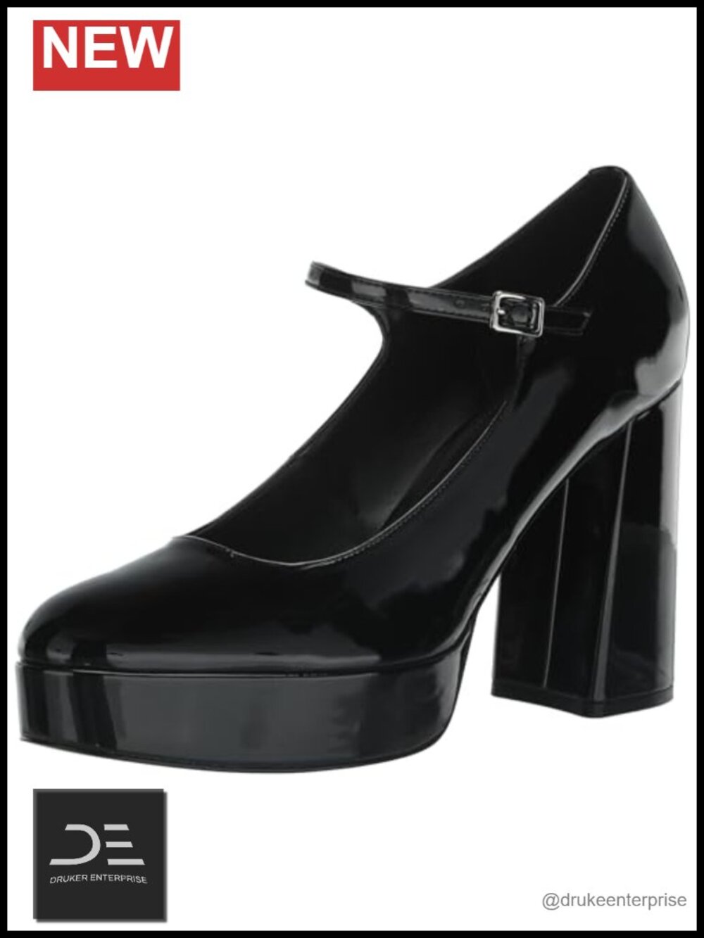 Nine West Pretz Block Heel Mary Jane Pumps Faux Leather Round Toe